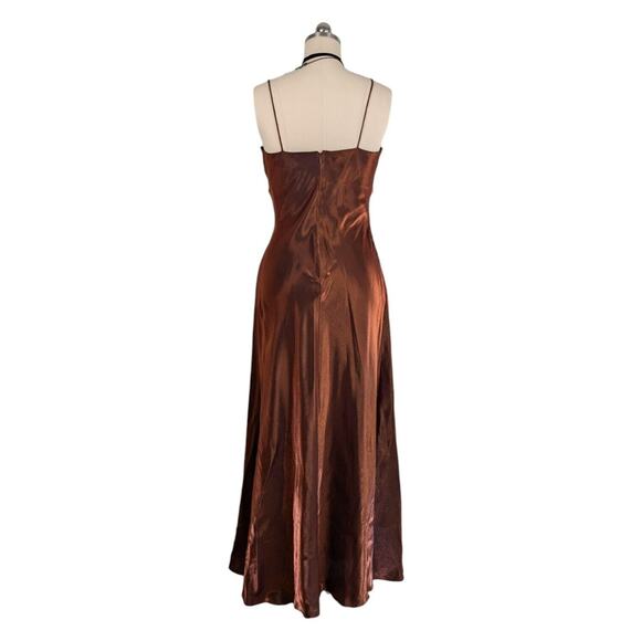 Vintage Morgan Co Prom Dress Maxi Gown Fairy 90s Y2K Split Empire Slip Brown M - Picture 3 of 10